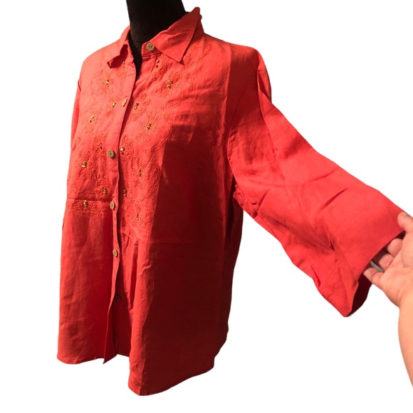 Clothes Woman Coral Button Down Blouse size 1X - Picture 6 of 8